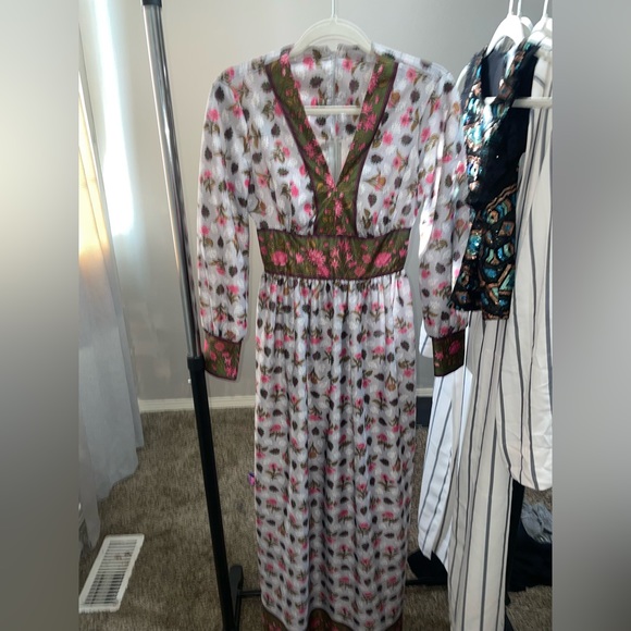 Vintage Toni Todd Maxi Dress Grey with Hot Pink Floral - Picture 2 of 8